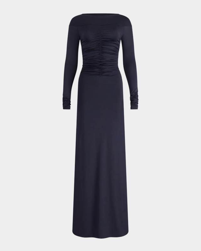 Callie Ruched Long-Sleeve Maxi Dress